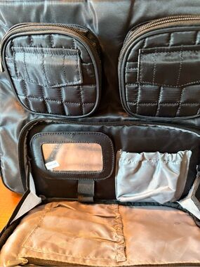 Lug Puddle Jumper Black Quilted Travel Shoulder Bag with Multiple Pockets